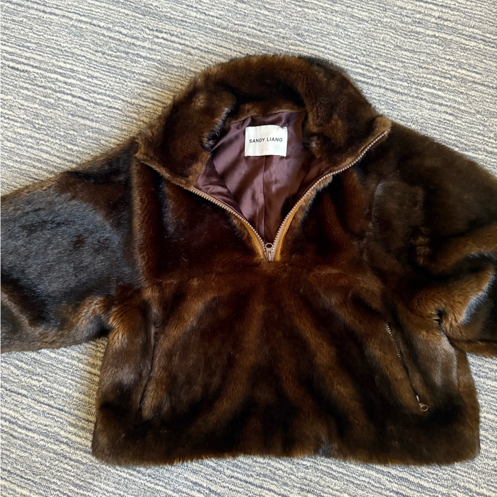 Sandy Liang Kidney Faux Fur Jacket - Brown